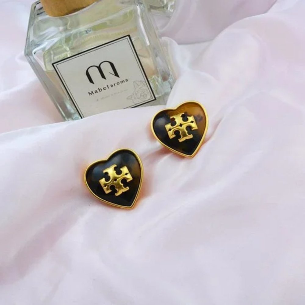 Tory Burch Heart Logo Tortoise Earrings